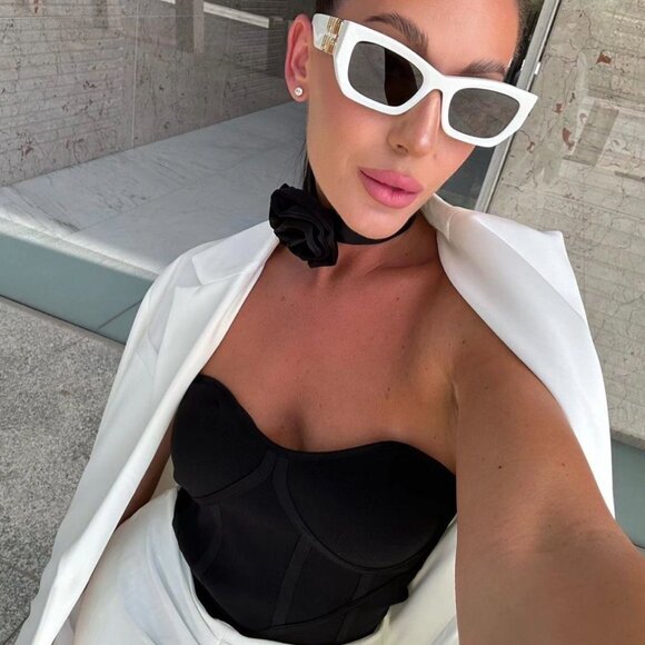 Miu Miu MU09WS 1425S0 Sunglasses White Cat Eye Frame, Dark Grey Lenses main image 7